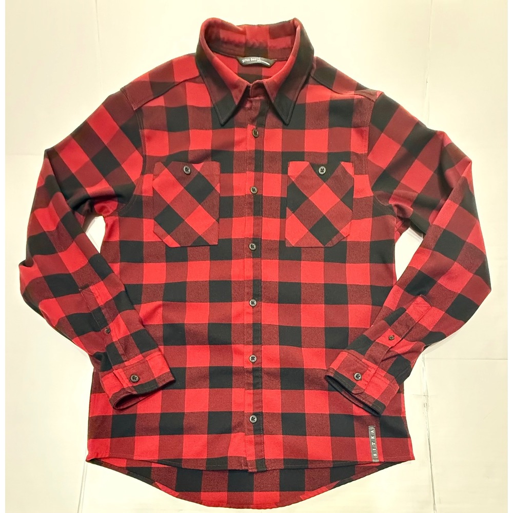 Sitka Gear Mens Large Red Black Buffalo Check Flannel Button Down Shirt L